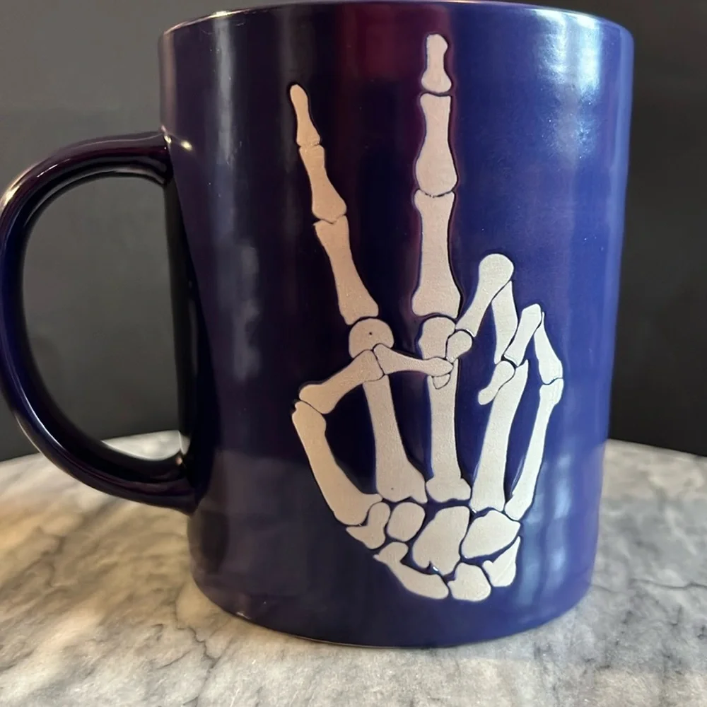 Skeleton Hand Peace Sign Mug Purple by‎ Prima Design Halloween Spooky La…